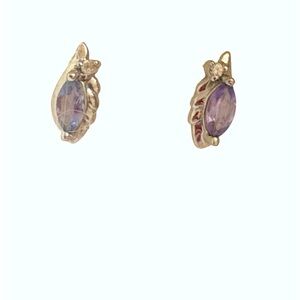 💜 Elegant White Gold, Amethyst and tiny CZ on corners earrings 💜